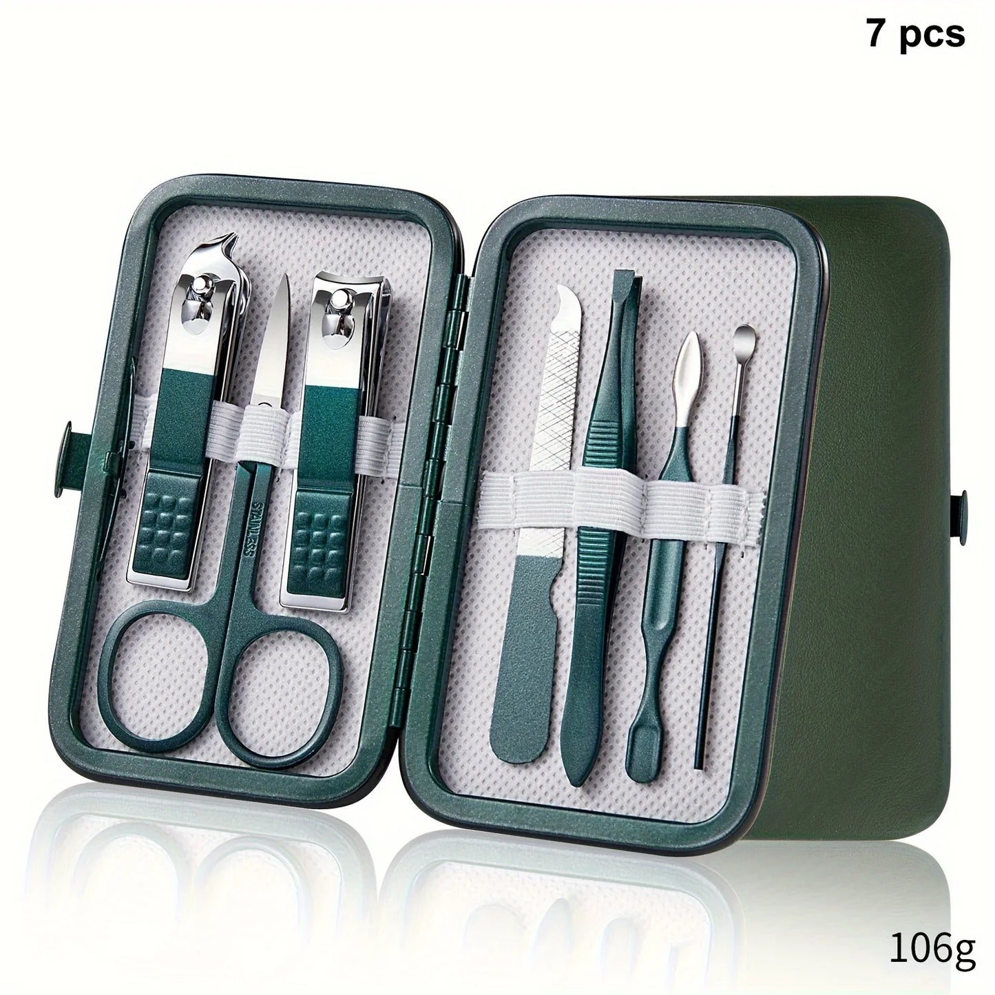 Stainless Steel Nail Clippers Set with Portable Case - 10/18 Pieces Spring Green Manicure Grooming Tool Set