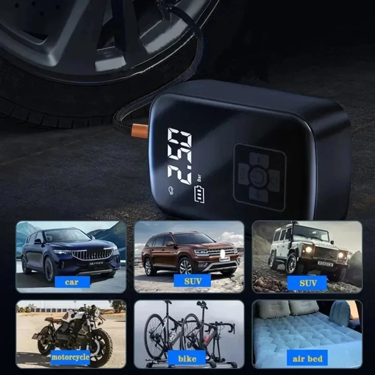 Wireless Portable Electric Car Tire Inflator with Intelligent Digital Display