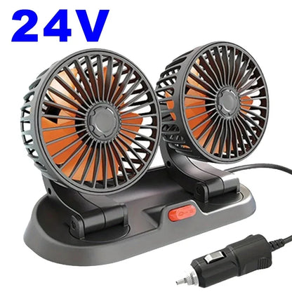 Automotive Electric Car Fan with 3 Adjustable Heads - Dual Speeds, USB/12V/24V Compatible