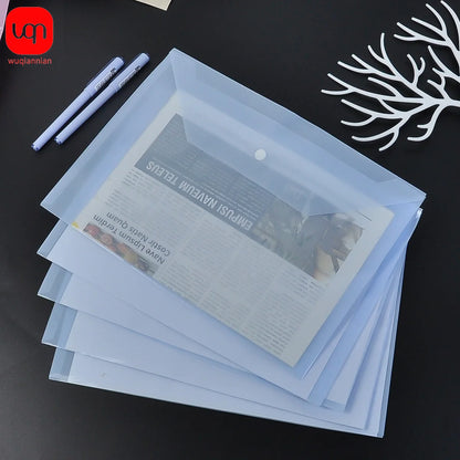 Transparent Reusable Plastic Envelopes with Buttons, A4 Size, Pack of 5