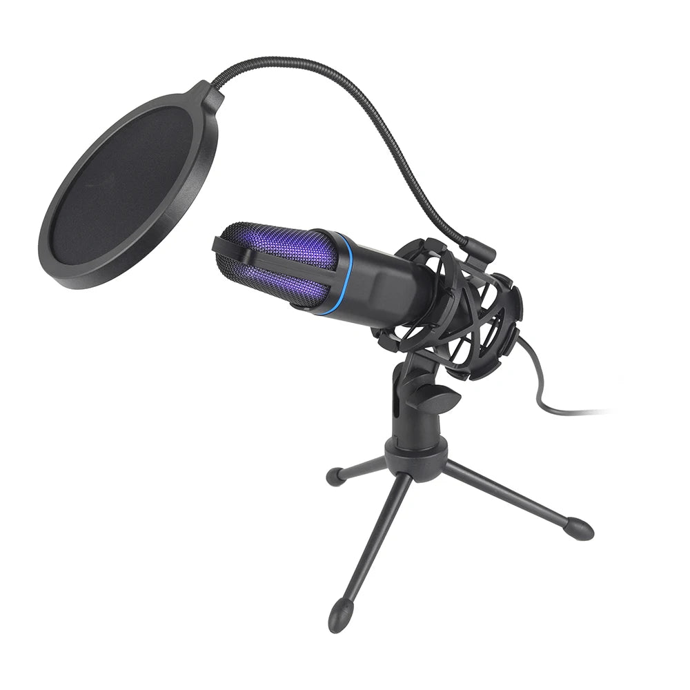 USB Microphone with RGB Lighting for Gaming, Podcast Recording, Streaming - Ideal for Studio, Laptop, Desktop PC