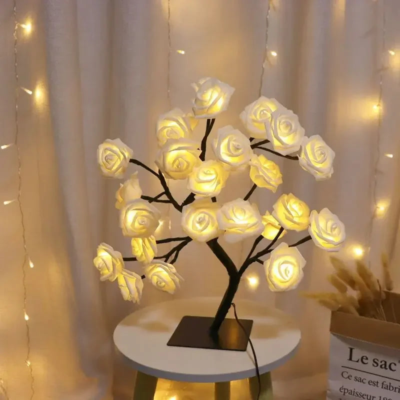 "24-Head Rose Table Lamp with USB Operated Fairy Lights for Wedding and Holiday Decor"