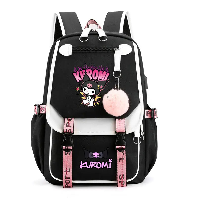 Anime School Backpack for Teenage Girls - Kuromi Canvas Laptop Rucksack