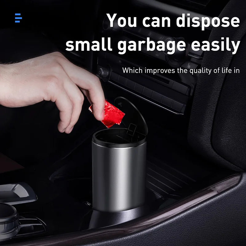 Automotive Trash Bin with Alloy Construction and Organizer Bag for Car Waste Management