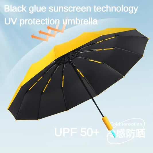 Large Windproof Automatic Folding Umbrella with UV Protection and Reinforced Frame