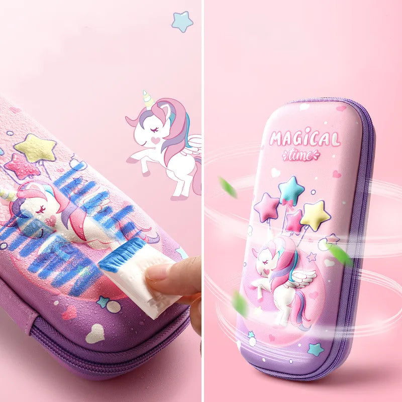 Large Capacity 3D Unicorn Pencil Case for Students - Three Layer School Stationery Box