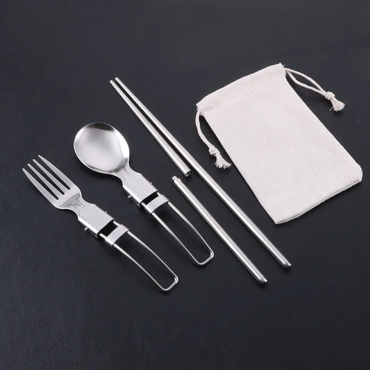 7-in-1 Stainless Steel Outdoor Tableware Set with Multifunctional Tools