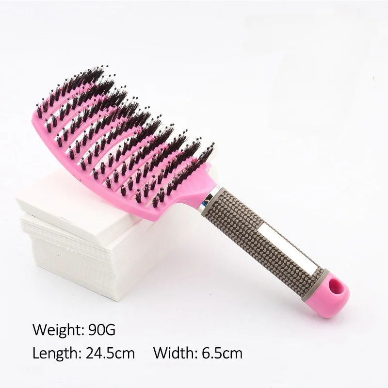 Professional Salon Hairdressing Bristle Scalp Massage Comb for Girls - Wet Curly Detangling Hair Brush for Barber Styling Tools