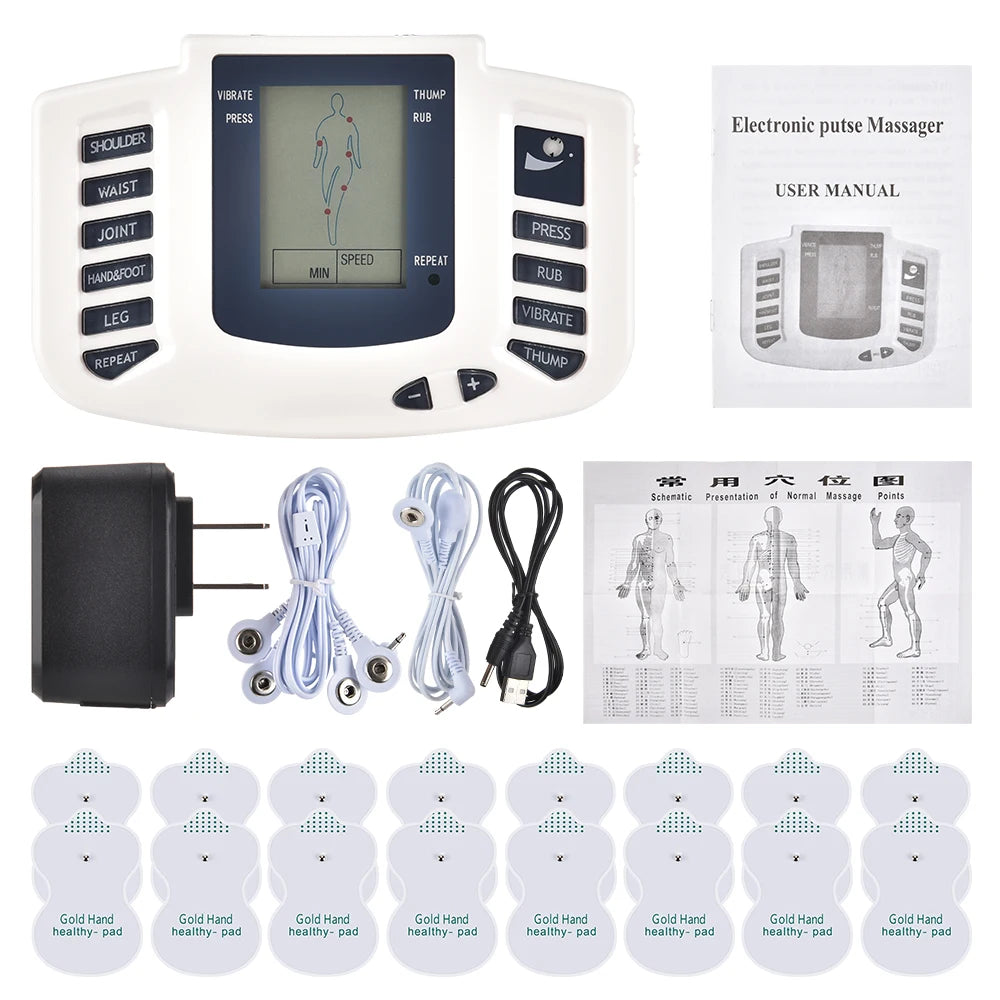 Tens Massage Unit with 16 Pads for Russian Electrical Pulse Acupuncture and Full Body Muscle Therapy