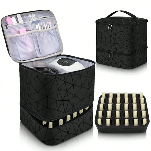 Women'S Portable Double-Layer Nail Polish Storage Bag Organizer Travel Essential Oil Storage Box Multi-Function Storage Bag