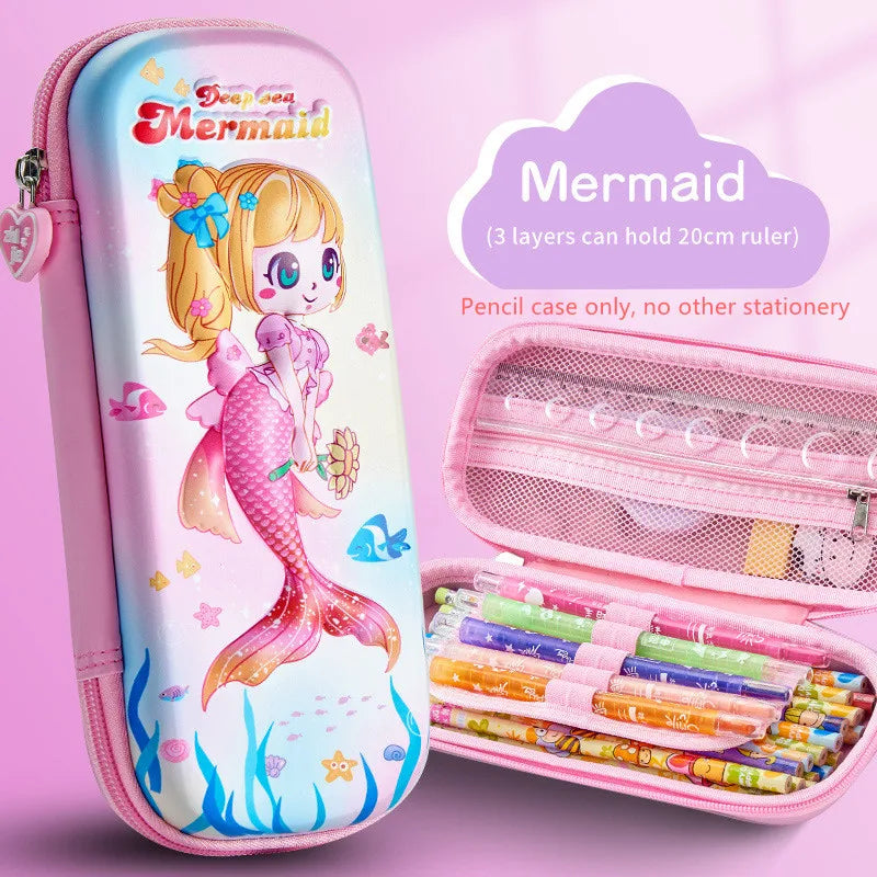 Large Capacity 3D Unicorn Pencil Case for Students - Three Layer School Stationery Box