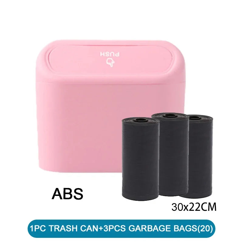 Car Trash Can Set with Lid and 60 Garbage Bags - Small Leak-Proof Mini Car Accessories