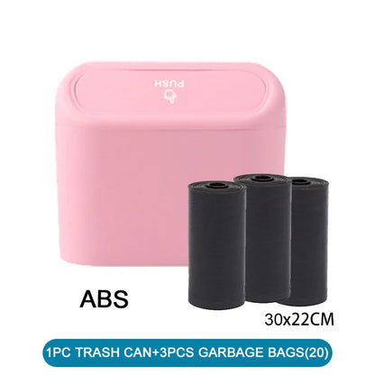 Car Trash Can Set with Lid and 60 Garbage Bags - Small Leak-Proof Mini Car Accessories