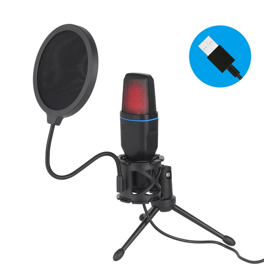 USB Microphone with RGB Lighting for Gaming, Podcast Recording, Streaming - Ideal for Studio, Laptop, Desktop PC