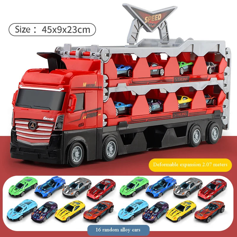 Large Car Transporter Truck with Folding Track for Kids Competitive Racing Games