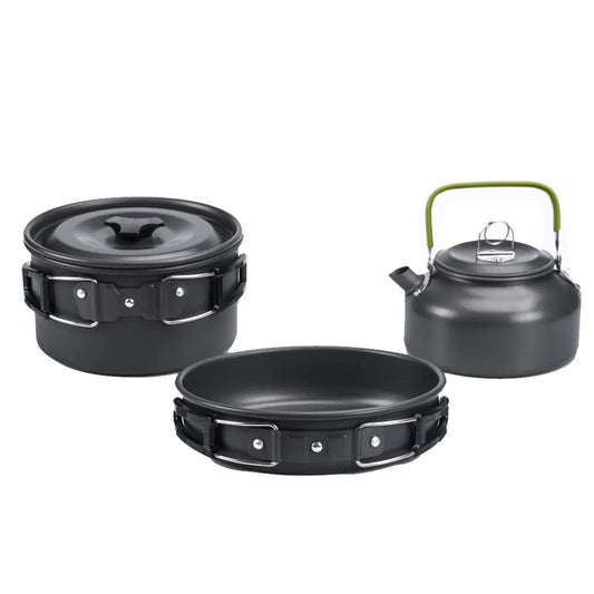 Outdoor Camping Cookware Kit - Lightweight Aluminum Cooking Equipment for Traveling, Trekking, and Hiking