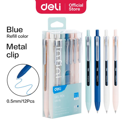 12-Piece Ballpoint and Gel Pen Set with Fine Point 0.35mm, 0.5mm, and 0.7mm, Black and Blue Ink Refills for School and Office Supplies