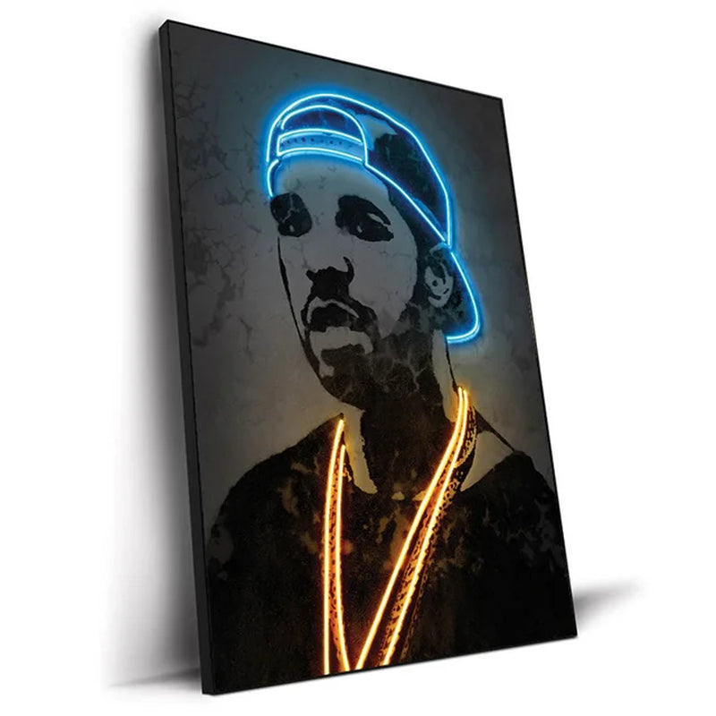 Neon Rapper Star Posters: Abstract Hip Hop Singers Wall Art Canvas Painting for Home or Bar Decor