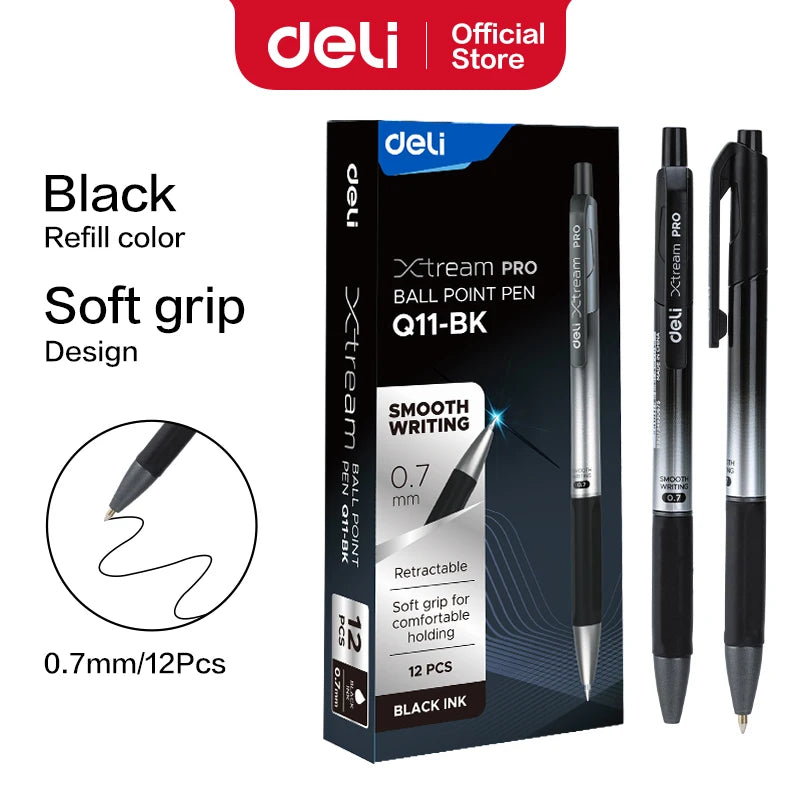 12-Piece Ballpoint and Gel Pen Set with Fine Point 0.35mm, 0.5mm, and 0.7mm, Black and Blue Ink Refills for School and Office Supplies