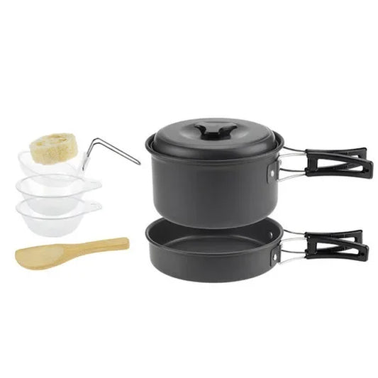 Outdoor Camping Cookware Set for 1-7 Persons with Lightweight Pot and Pan, Portable Design and Carrying Bag