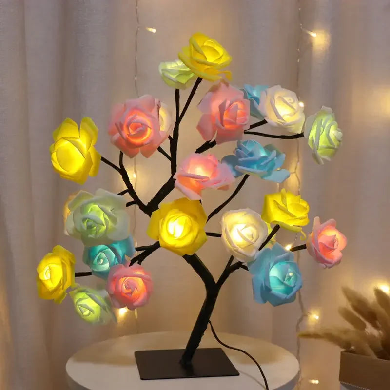 "24-Head Rose Table Lamp with USB Operated Fairy Lights for Wedding and Holiday Decor"