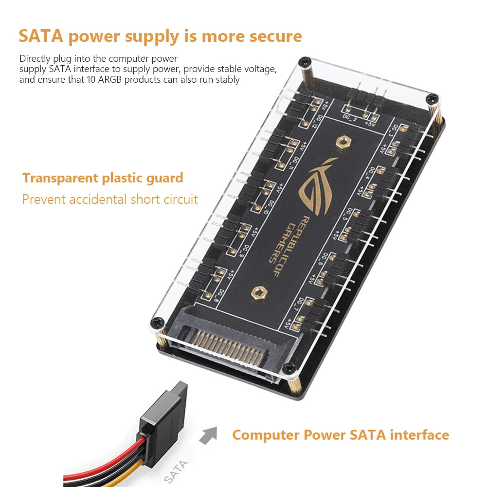 5V 3-Pin ARGB RGBW Cable for ASUS AURA SYNC RGB Hub Splitter with SATA Power Extension Adapter for LED Strip Light, PC RGB Fan, and Cooler