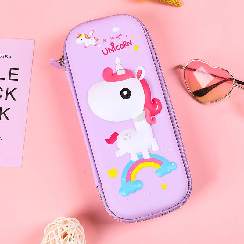 Large Capacity 3D Unicorn Pencil Case for Students - Three Layer School Stationery Box