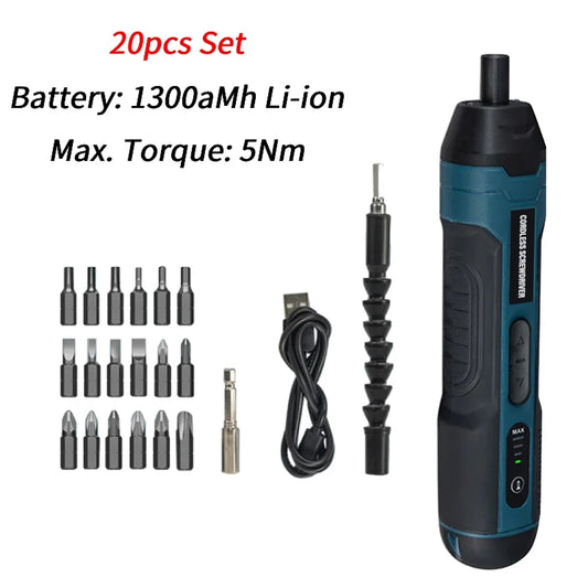 Mini Electric Screwdriver Set USB Rechargeable 1300Mah Adjustment Power Dril Multi-Function Disassembly Torque Repair Tools Kit