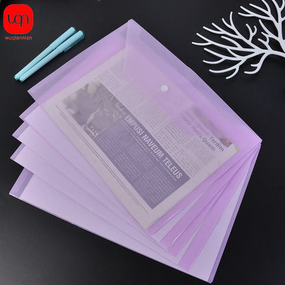 Transparent Reusable Plastic Envelopes with Buttons, A4 Size, Pack of 5