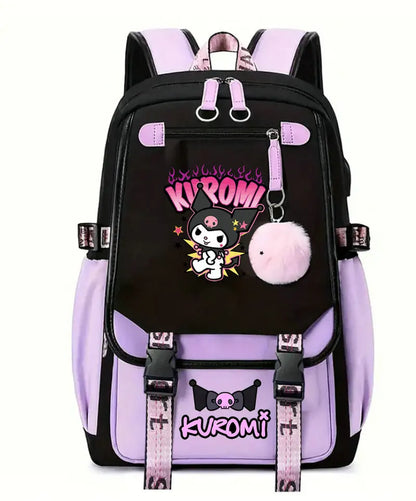 Anime School Backpack for Teenage Girls - Kuromi Canvas Laptop Rucksack