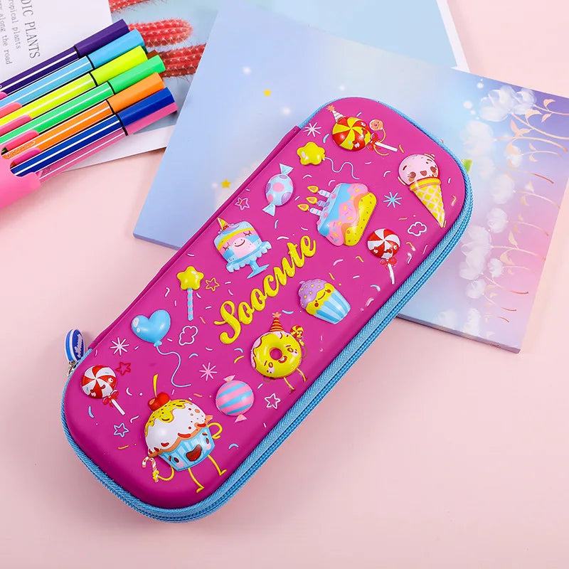 Large Capacity 3D Unicorn Pencil Case for Students - Three Layer School Stationery Box