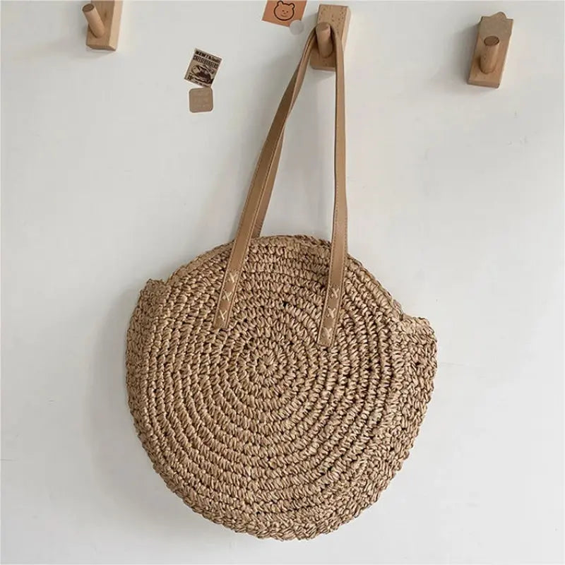 Women's Summer Straw Beach Shoulder Bag with Large Capacity and Hollow Out Design