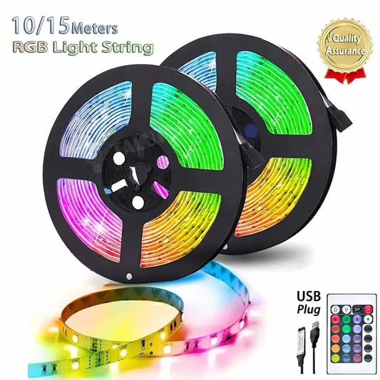 RGB LED Strip Lights with 24-Key Infrared Remote Control - 10M/15M USB Powered - Multi-Color Christmas Holiday Room Decoration