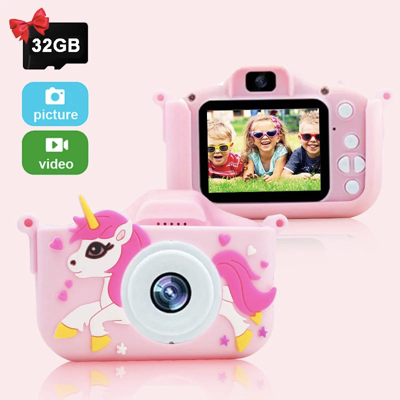 Children's Digital Camera with Cartoon Unicorn Silicone Case, Deer Astronaut Lanyard, Selfie Function, Portable Video Recording, USB Connectivity - Perfect Holiday Gifts for Boys