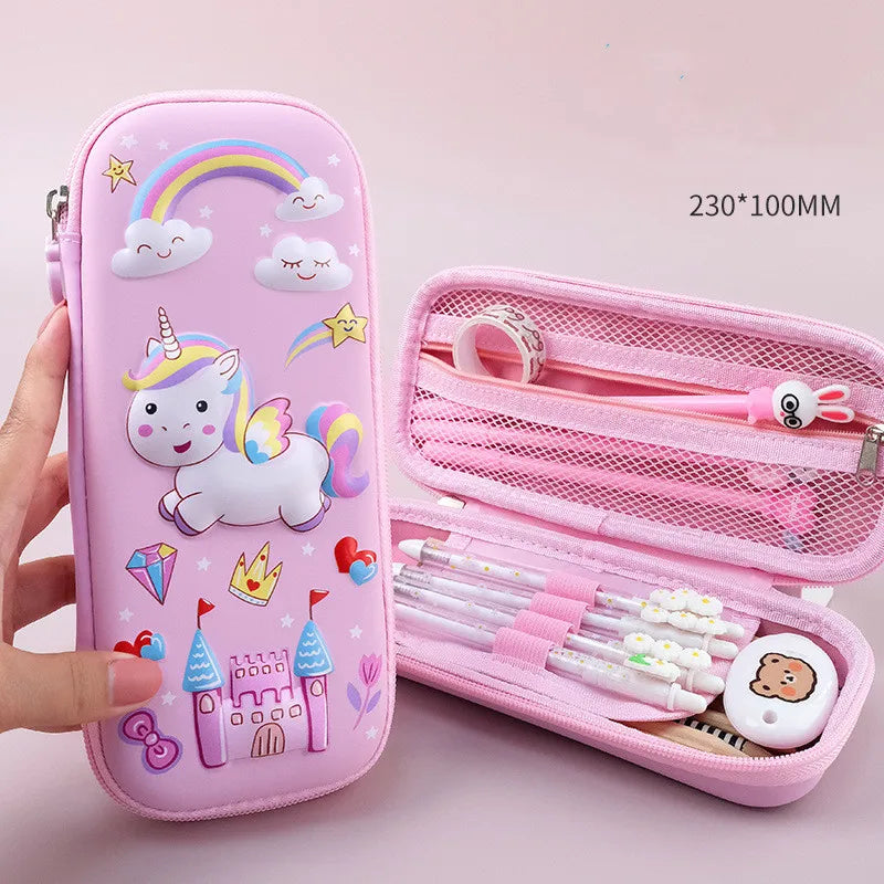 Large Capacity 3D Unicorn Pencil Case for Students - Three Layer School Stationery Box