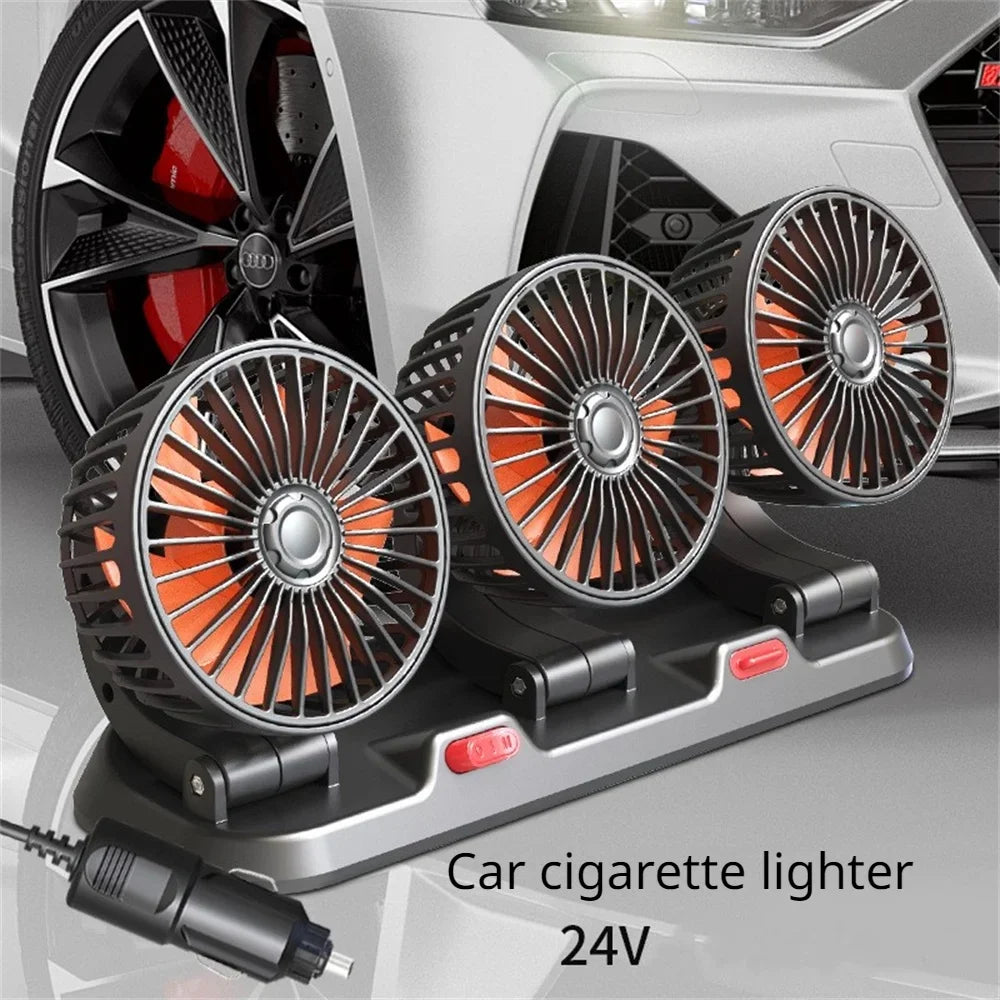 Automotive Electric Car Fan with 3 Adjustable Heads - Dual Speeds, USB/12V/24V Compatible