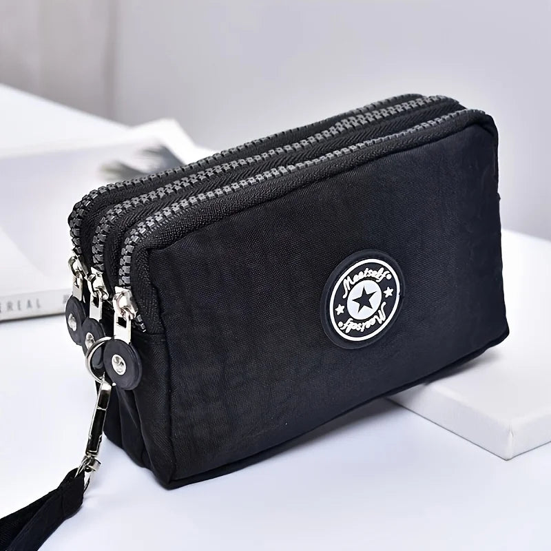 Three-Layer Zipper Short Mobile Phone Bag Fashion Hand Makeup WOMEN'S Bag Portable Change Waterproof Multi-Layer Pocket Bag