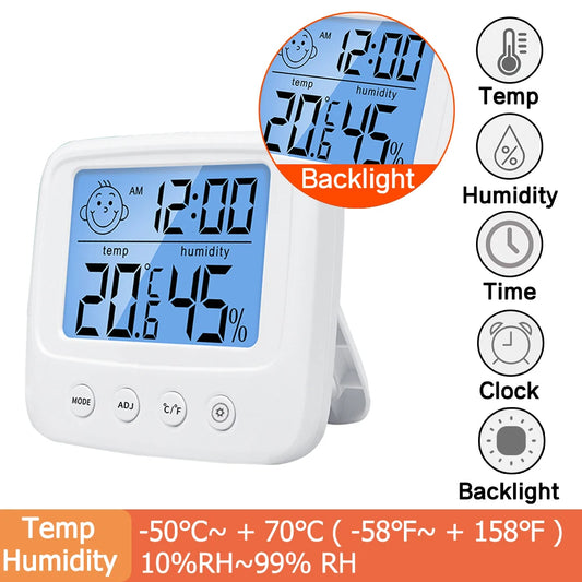 Digital LCD Thermometer Hygrometer with Backlight - Indoor Temperature and Humidity Meter for Weather Monitoring