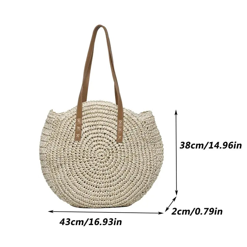 Women's Summer Straw Beach Shoulder Bag with Large Capacity and Hollow Out Design