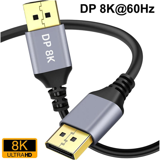 8K DisplayPort Cable 1.4 - High Speed Display Port Cord - G-Sync & Freesync - HDR 10 - 32.4Gbps - Various Lengths