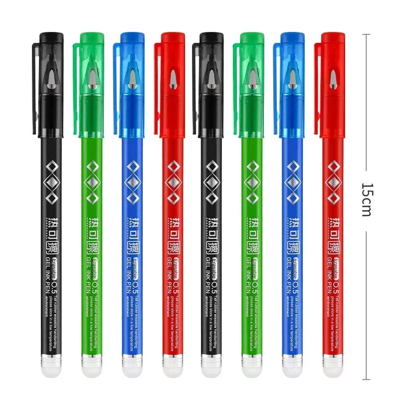 Set of 12 Large Capacity Erasable Pens with 0.5mm Multi-Color Ink for Writing, Exams, and Office Supplies