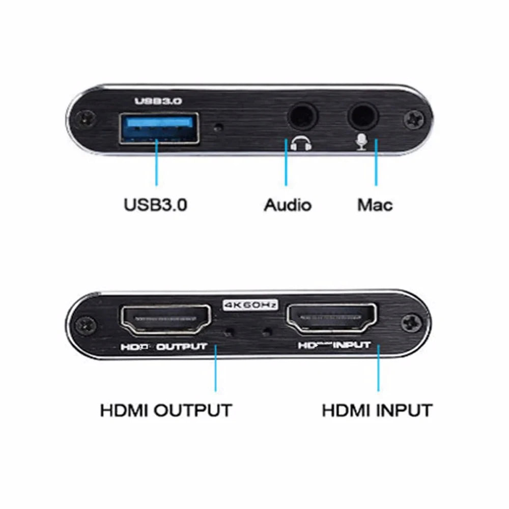 4K 1080P 60FPS HD Video Capture Card for HDTV Camera Recording - USB 3.0 PC Compatible Live Streaming Grabber Recorder