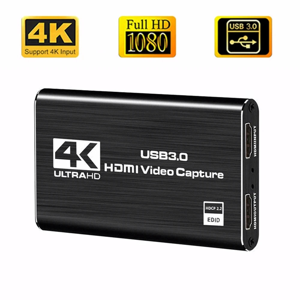 4K 1080P 60FPS HD Video Capture Card for HDTV Camera Recording - USB 3.0 PC Compatible Live Streaming Grabber Recorder