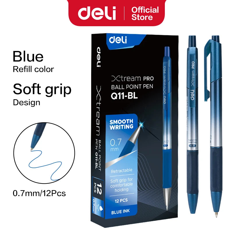 12-Piece Ballpoint and Gel Pen Set with Fine Point 0.35mm, 0.5mm, and 0.7mm, Black and Blue Ink Refills for School and Office Supplies