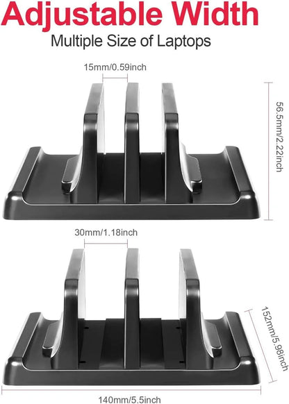 Adjustable Dual-Slot Vertical Laptop Stand for Macbook, Chromebook, Surface, HP, Dell, and iPad