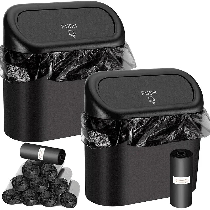 Car Trash Can Set with Lid and 60 Garbage Bags - Small Leak-Proof Mini Car Accessories