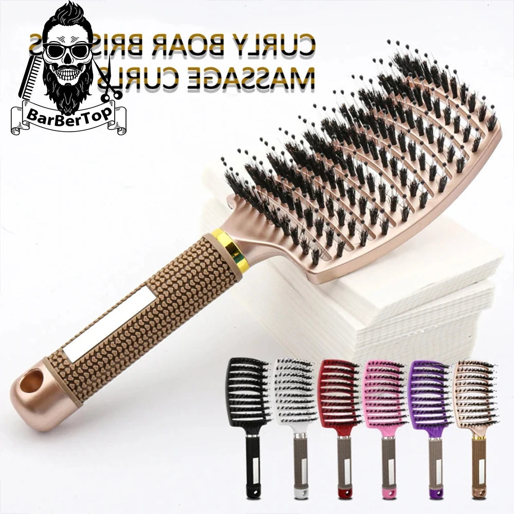 Professional Salon Hairdressing Bristle Scalp Massage Comb for Girls - Wet Curly Detangling Hair Brush for Barber Styling Tools