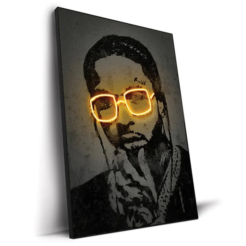 Neon Rapper Star Posters: Abstract Hip Hop Singers Wall Art Canvas Painting for Home or Bar Decor