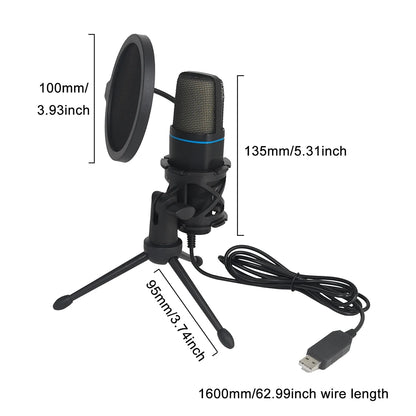 USB Microphone with RGB Lighting for Gaming, Podcast Recording, Streaming - Ideal for Studio, Laptop, Desktop PC