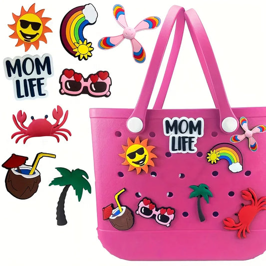 Set of 8 Cartoon Charm Inserts for Beach Bag - Soft Tote Handbag Accessories